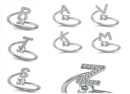 Fashion 26 Az English Letters Silver Ring for Women Rhinestone Open Finger Rings Enluper Enalger Ring Jewelry Anel Party Gift1148516