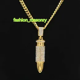 Pendant Necklaces Men's Iced Out Gun Stainless Steel Bling Crystal Stone Charm Long Cuban Chain For Women Hip Hop Jewelry