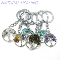 Women Natural Chip Quart Stone Bead 30mm Tree of Life Keychains Wholesale Key Rings