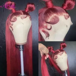 Синтетические парики 99j Парик Rambut Manusia Renda Depan HD Berwarna Merah Anggur 13X4 Lurus PrePucked 360 Kepala Penuh 230905