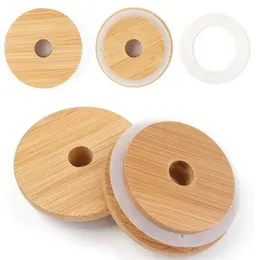 70mm/86mm Friendly Mason Lids Reusable Bamboo Caps with Straw Hole and Silicone Seal for Masons Canning Drinking Jars