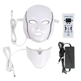 Gesichtspflegegeräte 7 Farben LED-Maske mit Nacken-Pon-Therapie Hautpflege Verjüngung Schönheitsmaschine Anti-Akne-Faltenentfernungswerkzeug 230904