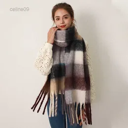 Sciarpe Versione coreana Sciarpa scozzese Ac per le donne in autunno inverno Nuovo addensato caldo morbido nappa cerosa Mohairqpjg