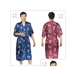 Mäns sömnkläder Ankomst Mens Rayon Silk Robe Pyjama Lingerie Nightdress Kimono klänning PJS Kinesisk traditionell Dprint 6 Color3799 Drop DHPQZ