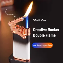 New Creative Metal Gun Shape Double Flame Lighter Straight To Switch Open Inflatable Rocker Men's Gift Wholesale 4TQY