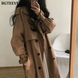 Kvinnor Trenchrockar Chic Women Coat Casual Long Outerwear Loose Overcoat Autumn Winter Fashion DoubleBreasted Windbreaker Femme 230904