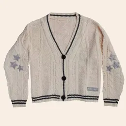 여자 스웨터 카디건은 별 자수 lor 버튼 업 청키 케이블 니트 가을 스웨터 두껍고 따뜻한 신속한 민속 230904