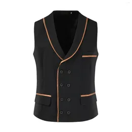 Herenvesten Multi Pocket Jas Vest Casual Effen Kleur Formele Jas V-hals Double Breasted Slank Pak Overjassen Mouwloos Herfst