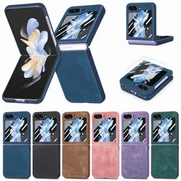 Flip5 Retro Fashionable Folding Phone Case For Samsung Galaxy Z Flip4 Flip 5 Anti Slip Strip Protective Shell With Glass Film