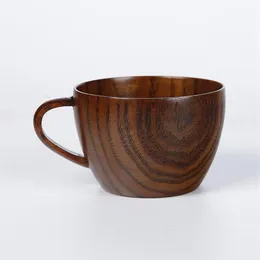 Mugs Natural Jujube Wooden Cup With Handgrip Coffee Tea Milk Travel Wine Beer For Home Bar 43005