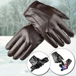 Mantens 1Pair Men's Pu Leather Winter Autumn Kör Keep Warm Gloves Cashmere Tactical Gloves Black Outdoor Sports Waterproof Mitten 230905