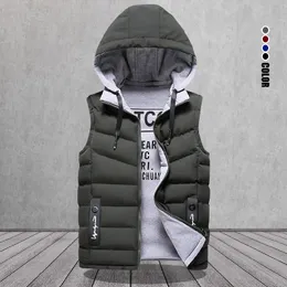 Men's Vests Brand Men's Vest Winter Sleeveless Jackets Down Vest Men Hooded Warm Casual Outwear Hat Detachable Outer Vest Chalecos 230904