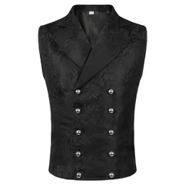 Herrvästar Mens Victorian Suit Vest Men Steampunk Gothic Medieval Jacquard Double Breasted ärmlös Waistcoat Party Halloween Costumes 230904