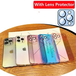 Bling Glitter Gradient Kolorowa Aurora Laser Transparent Soft Clear TPU Case Odporna okładka z obiektywem z aparatem Ochrata filmu dla iPhone'a 15 14 13 12 11 Pro Max