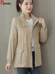 Women Trench Coats Korean Women Casual Lapel Windbreake Spring Spring Loose Gabardina Khaki Mid -długości kurtka duży rozmiar 4xl Abrigos 230904