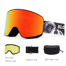 Óculos de esqui ao ar livre OTG Snowboard Máscara Homens Mulheres Amarelo Lens Case Eyewear Kit Cilíndrico UV400 Proteção Óculos de Neve Adulto 230904