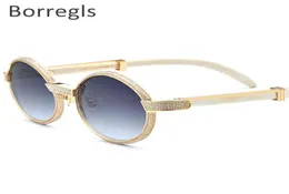 Borregls, gafas de sol de cuerno de búfalo de alta calidad para hombre, gafas redondas de lujo con diamantes redondos, gafas de sol para mujer 7550179NT5V1500869