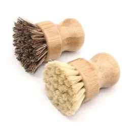Escova de madeira portátil com cabo redondo, escova de sisal para limpeza de palma, prato, tigela, escovas de limpeza, tarefas de cozinha, ferramenta de limpeza