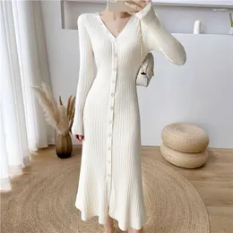 Robes décontractées robe tricotée femme tricot maxi femelle en V