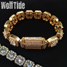 12 5 mm Iced Out Clustered CZ Stones Tennis-Armbänder für Damen und Herren, Hop-Hop-Mode-Rapper-Armbandketten, 18 Karat Gold, kubischer Zirkoni219c