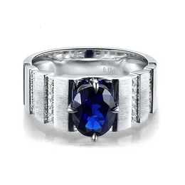 Bröllopsringar perhiasan trendi cincin pria sterling 925 Perak lab Tumbuh Cincin Safir Buatan Tangan Manik-Manik Biru Perhiasan untuk Pria Cincin Natal 230904
