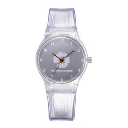 Small Daisy Jelly Watch Students Girls Cute Cartoon Chrysanthemum Silicone Watches Transparent Band Grey Dial Wristwatches1947