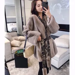 OC00230# Faux Faux Fur Fur Winter Fashion الأزياء منتصف الطول سترة الفراء المتكامل الذهبي Mink Velvet