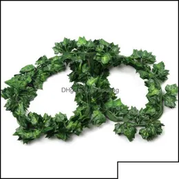 Decorative Flowers Wreaths Leaves 2M Artificial Green Grape Leaf Other Boston Ivy Vines Decorated Fake Flower Cane Wholesa Drop De Dhi9B