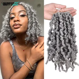 İnsan saçlı dökümler 8 inç gri bahar bükülme tığ işi saç sentetik bombası tutku bükülme örgüler dreadlocks kısa örgü saç uzatmaları kadınlar için 230904