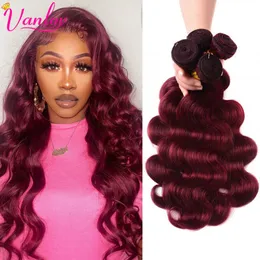 Lace Wigs Vanlov 30 inci 99J bundel rambut gelombang tubuh Peru 1 3 4 buah manusia warna merah 100 tenun ekstensi Remy 230905