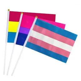 Decorazione per feste 50 pezzi 14x21 cm Bandiera arcobaleno Bandiere del Gay Pride Facile da tenere Mini piccola con pennone per la parata Festival157h