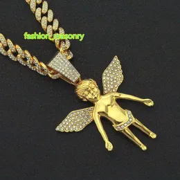 Hip hop diamond Angel Wing Pendant Necklace Cuba chain fashion personality domineering rap accsori