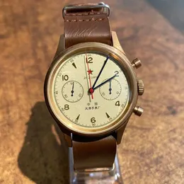 Andra klockor Bronze Chronograph Watches Men 1963 Pilot 40mm Seagull St1901 Hand Wind Mechanical Watch Vintage Air Force Wristwatches Sapphire 230904