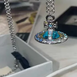 Colar de designer vivi Top de luxo Verão Noite Noite Vento Versão do Universo Azul da Imperatriz Viúva Saturno Colar de diamante completo Acessórios de moda Jóias