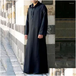 Herrtröjor tröjor herr mode muslimsk mantel kläds s arab dubai långärmad ren färg thobe arabiska islamiska man kläder dhcmq