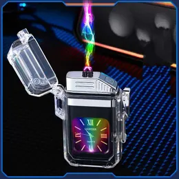 Transparente wasserdichte Uhr Feuerzeug LED Farbe Licht winddicht USB Lade Doppel Arc elektronische Herren Geschenk LP9C