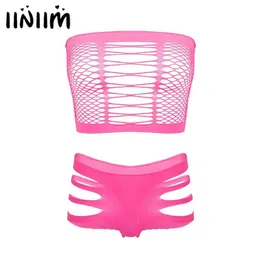 Iiniim Damen Sexy Dessous-Sets, Brust, aushöhlen, Sissy-Club-Kleidung, ärmelloses Netz-Crop-Top mit Slips, Höschen, Unterwäsche, Br256S