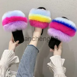 Slippers Shoes Woman 2023 Female Slippers Fur Flip Flops Luxury Slides Big Size Platform New Plush Flat Designer Massage Rome Basic PU Ru X0905