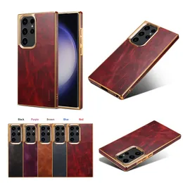 Luxury Retro äkta läder Vogue -telefonfodral för iPhone 15 14 Plus 13 12 Pro Max Samsung S23 Ultra S23fe Slim Business Full Protective Soft Plating Cowhide Back Cover Cover