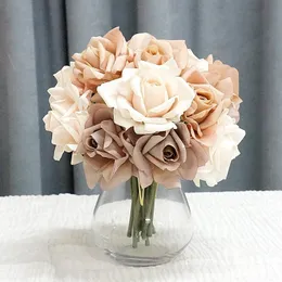 Fuktig 5head Rose Bouquet Real Touch Artificial Flowers Rose Bridal Bouquet Wedding Decor Fake Flowers Party Home Decoration Accessories