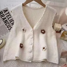 Gilet lavorato a maglia stile Idle, gilet corto coreano alla moda di nicchia primaverile, moda floreale tridimensionale da donna