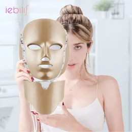 Gesichtspflegegeräte Iebilif Gold LED-Maske mit Hals, 7 Farben, Pon-Therapie, Schönheitsbehandlung, Anti-Falten-Aufhellung, Hautverjüngungsmaschine 230904