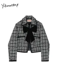 여성 재킷 yitimuceng 모직 재킷 여성 가을 ​​겨울 패션 롱 슬리브 턴 다운 칼라 활 세련된 빈티지 캐주얼 코트 230904