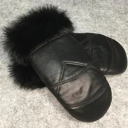 Fem fingrar handskar svadilfari 2021 äkta läder för kvinnor vinter utomhus varm rex päls förtjockning termisk fårskinn mode1248h