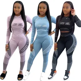 Fall Clothes 2 Piece Sets Womens Outfits Long Sleeve Top and Pants Gym Set Lucky Label Tracksuit Set Bulk Items Whole Lots2852