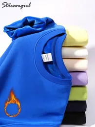 Kadın Hoodies Sweatshirts Streamgirl Kalın Sıcak Polar Kadınlar Büyük Boy Kış Velvet Sakiller Klasik Basic Mor Gevşek 230904