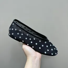 Moda Elbise Ayakkabı Kadınlar Rhinestone Dekoratif Mesh oyuk Mary Jane Ayakkabı Tasarımcısı Loafers ayakkabı gündelik bale düz dipli deri yuvarlak ayak parmağı yürüyüş ayakkabıları6