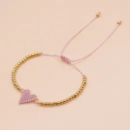 Bangle Go2boho Sell Boho Handmade Woven Miyuki Bracelet 3mm Copper Bead Pink Peach Heart Bracelet 230904