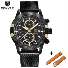 Benyar Montre Homme 세트 브랜드 시계 Reloj Hombre Men Sport 크로노 그래프 패션 방수 석영 시계 남성 Relogio Masculino334v