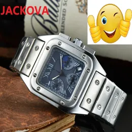 Todos os mostradores funcionam clássico retro quadrado masculino quartzo lua relógios 42mm moldura cerâmica completa aço inoxidável reloj de lujo safira 5atm wa290y